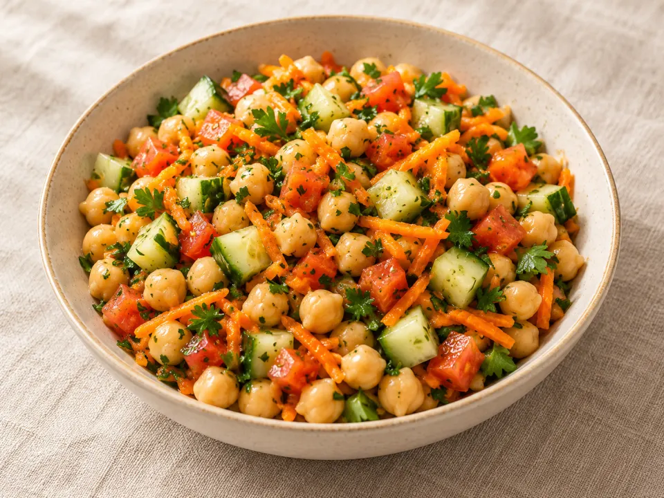 Ilustração de Salada de grão-de-bico com pepino