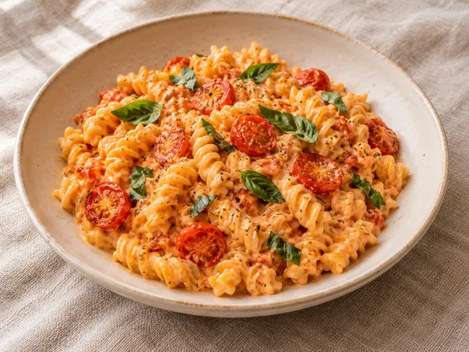Ilustração de Fusilli com tomates assados e ricota